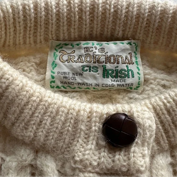 Vintage Irish Hand Knit Wool Cable Cardigan Fisherman Aran Handmade in Ireland - Picture 5 of 14